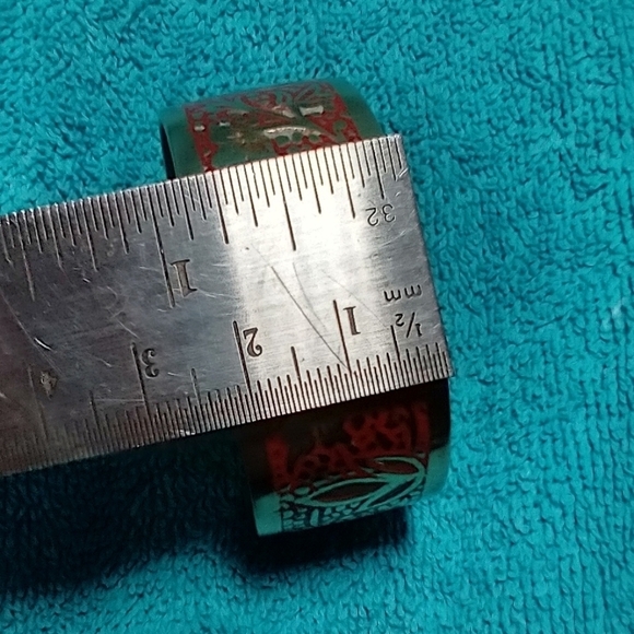 Elegant gold brass Red Green flower Floral leaf vintage cuff Bracelet smallwrist - Picture 2 of 6